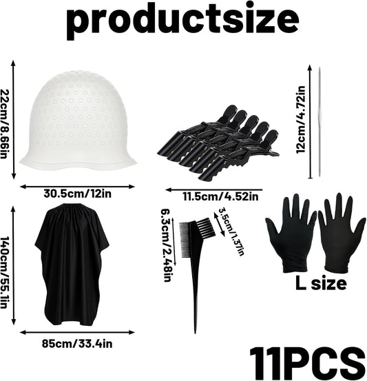 Highlighting Cap, 11-Piece Hair Highlighting Cap and Hook Kit, Professional Salon-Grade Hair Dye Cap for DIY Home Hair Styling, Includes Comb Brush, Gloves, Clips, and Protective Cape
