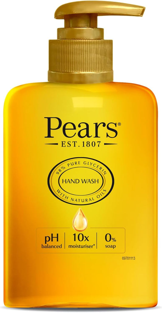 Pears Pure &amp; Gentle Moisturising Liquid Hand Wash - Enriched with Glycerin and Formulated with Natural Oils, 10x More Moisturiser* - Soap-free Cleanser Ideal for Men and Women | 250ml (3 Pack)
