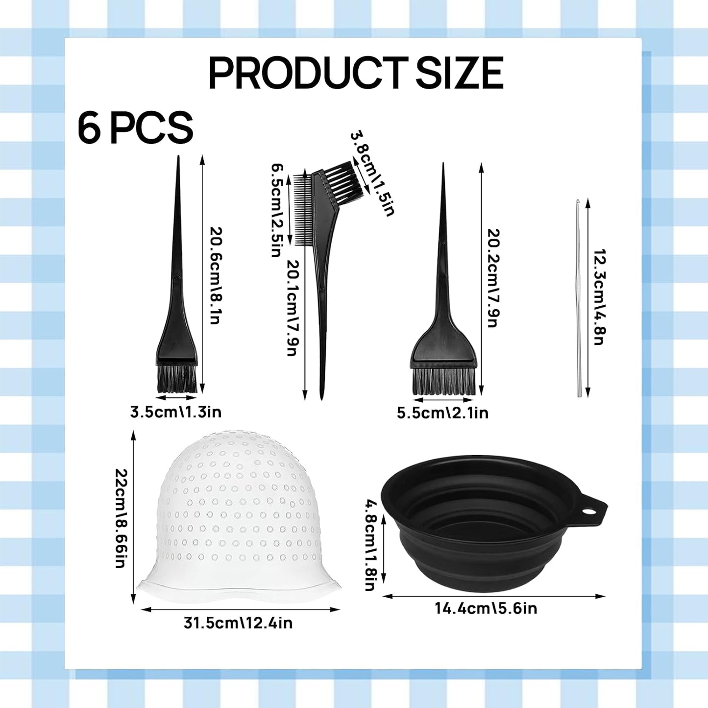 6 PCS Silicone Highlighting Cap and Hook Kit with 3 Brushes, Coloring Hook Needle Dye Bowl, Reusable Hair Highlighting Kit for Color Hair Hairdressing Dyeing Staining Tools for Women Men