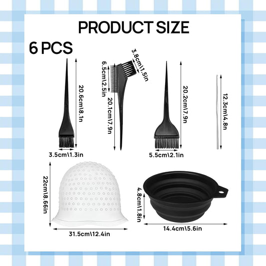 6 PCS Silicone Highlighting Cap and Hook Kit with 3 Brushes, Coloring Hook Needle Dye Bowl, Reusable Hair Highlighting Kit for Color Hair Hairdressing Dyeing Staining Tools for Women Men