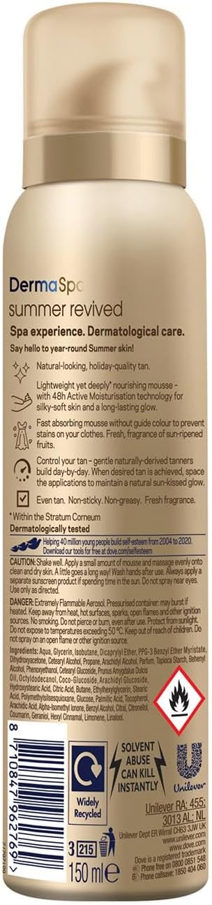 2 Pack of Dove DermaSpa Summer Revived 48 hours Active Moisturisation Fair to Medium Body Mousse 150ml