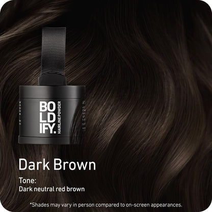 BOLDIFY Hairline Powder - Root Touch Up Hair Color for Gray Coverage - Bald Spot Concealing Hair Powder for Women and Men - 24-Hour Stain-Proof - Dark Brown