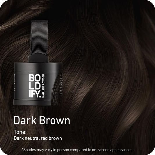BOLDIFY Hairline Powder - Root Touch Up Hair Color for Gray Coverage - Bald Spot Concealing Hair Powder for Women and Men - 24-Hour Stain-Proof - Dark Brown