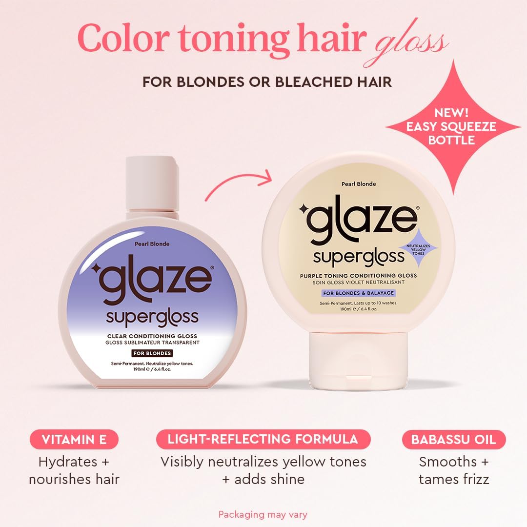 Glaze Supergloss Color Conditioning Gloss – Hydrating Semi-Permanent Colour Hair Gloss &amp; Shine Boost – For Light Blonde Hair – 190ml - Pearl Blonde