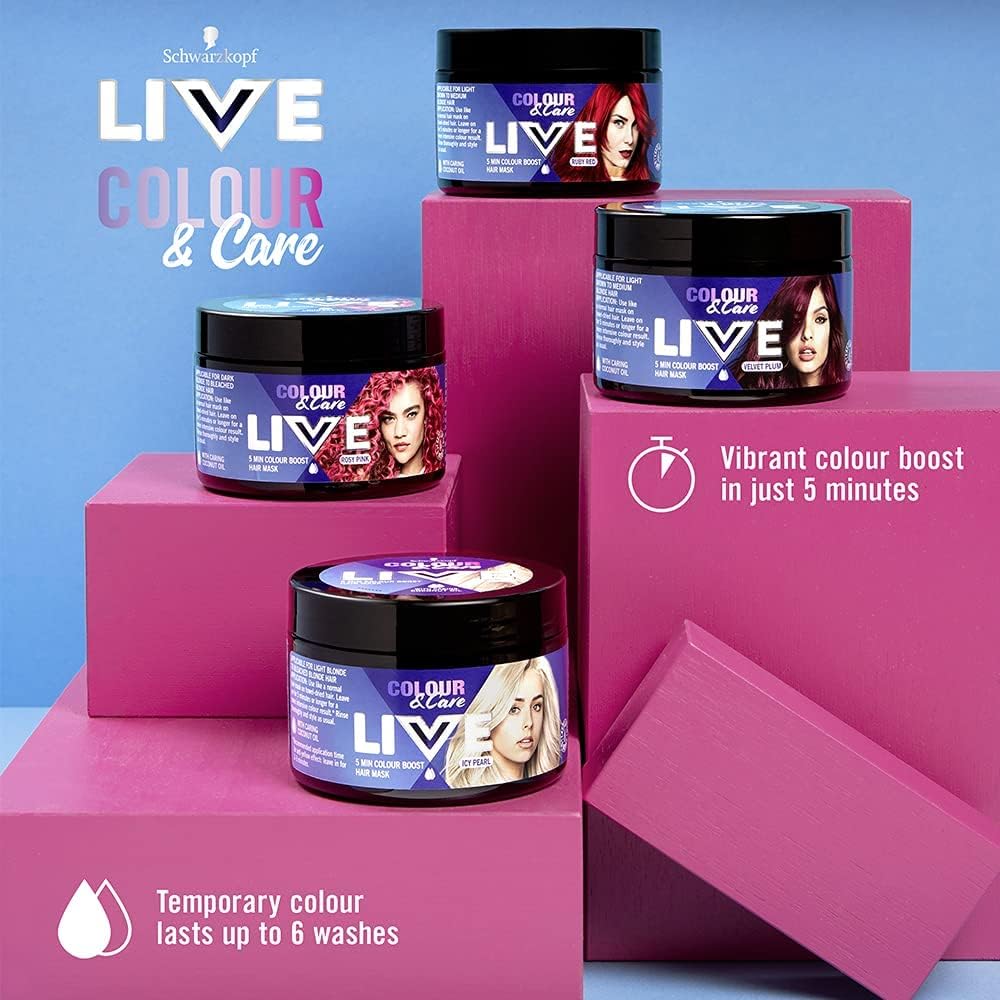 Schwarzkopf LIVE Colour &amp; Care Hair Mask, 5 Minute Wash Out Colour Boost, Semi-permanent Red Hair Dye, Lasts up to 6 Washes- Ruby Red, 150ml