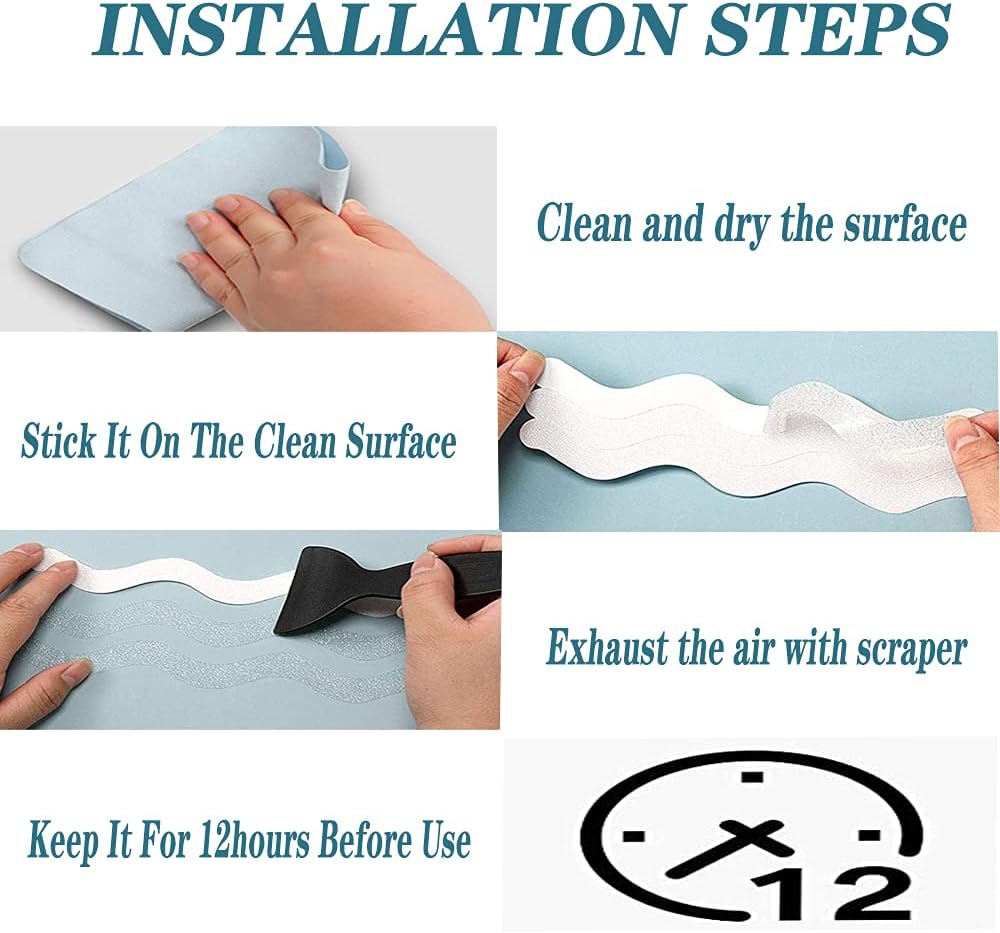 24 Pcs Non Slip Bathtub Stickers, Wave Non Slip Stickers, Shower Stickers, Transparent Self-Adhesive Non-Slip Strips Stickers for Bath Tub, Stairs, Shower Room, Slippery Surfaces
