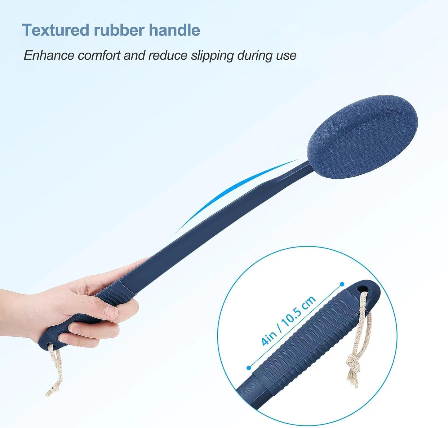 Lotion Applicator for Back, Feet &amp; Legs with Long Plastic Handle, Back Moisturizer Cream, Self Tanning, Sunscreen, Ointment, Medicine Applicator for Elderly, Men or Women with 3 Washable Pads (Blue)