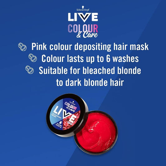 Schwarzkopf LIVE Colour &amp; Care Hair Mask, 5 Minute Wash Out Colour Boost, Semi-permanent Pink Hair Dye, Lasts up to 6 Washes- Rosy Pink, 150ml