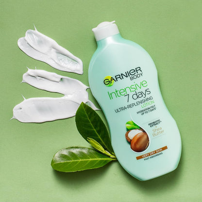 Garnier Intensive 7 Days Shea Butter &amp; Probiotic Extract Body Lotion 400ml, Ultra Replenishing Soothing Moisturiser, Up to 7 Days Hydration, For Very Dry Skin, Fast Absorbing &amp; Non Greasy