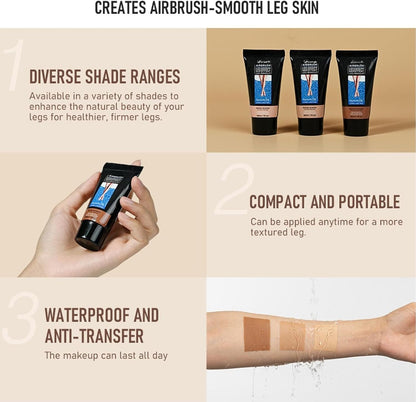 Leg Makeup Full Coverage &amp; Brush Bundle,Leg Makeup To Cover Veins Concealer For Mature Skin,Long Lasting Smooth Tone Body Make up,Washable Off Instant Tan Water resistant No Transfer (#03) (#03)