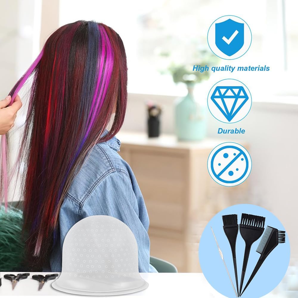 Highlight Hair Cap,Silicone Highlighting Cap with Hook Needles Reusable bleach Caps Hair Dye Comb Dyeing Highlight Caps Hook Hairdressing Salon for Long Hair Short Hair
