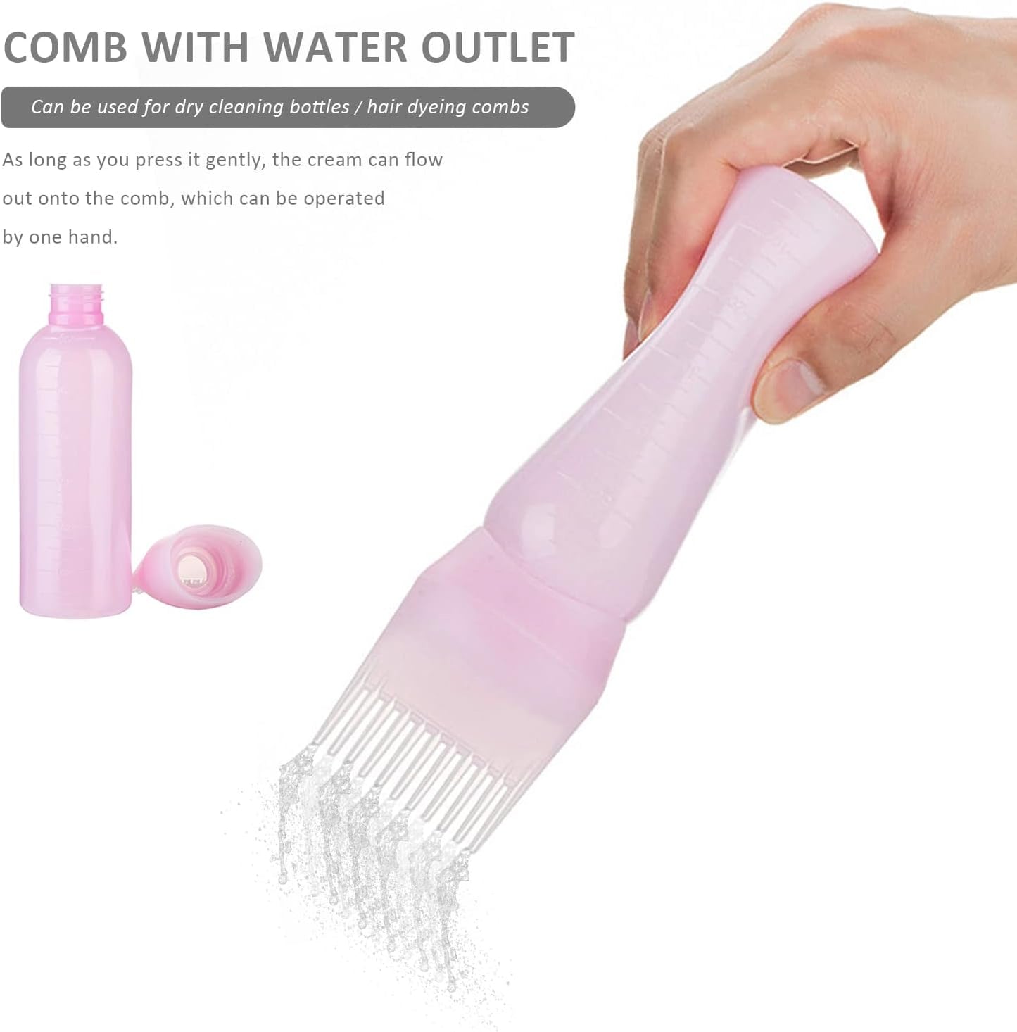3 pieces of hair dye comb bottles, with 2 shower caps and pairs waterproof earmuffs, plastic squeeze, root applicator, hairdressing tools scale (120ml), Pink, White, RFP1