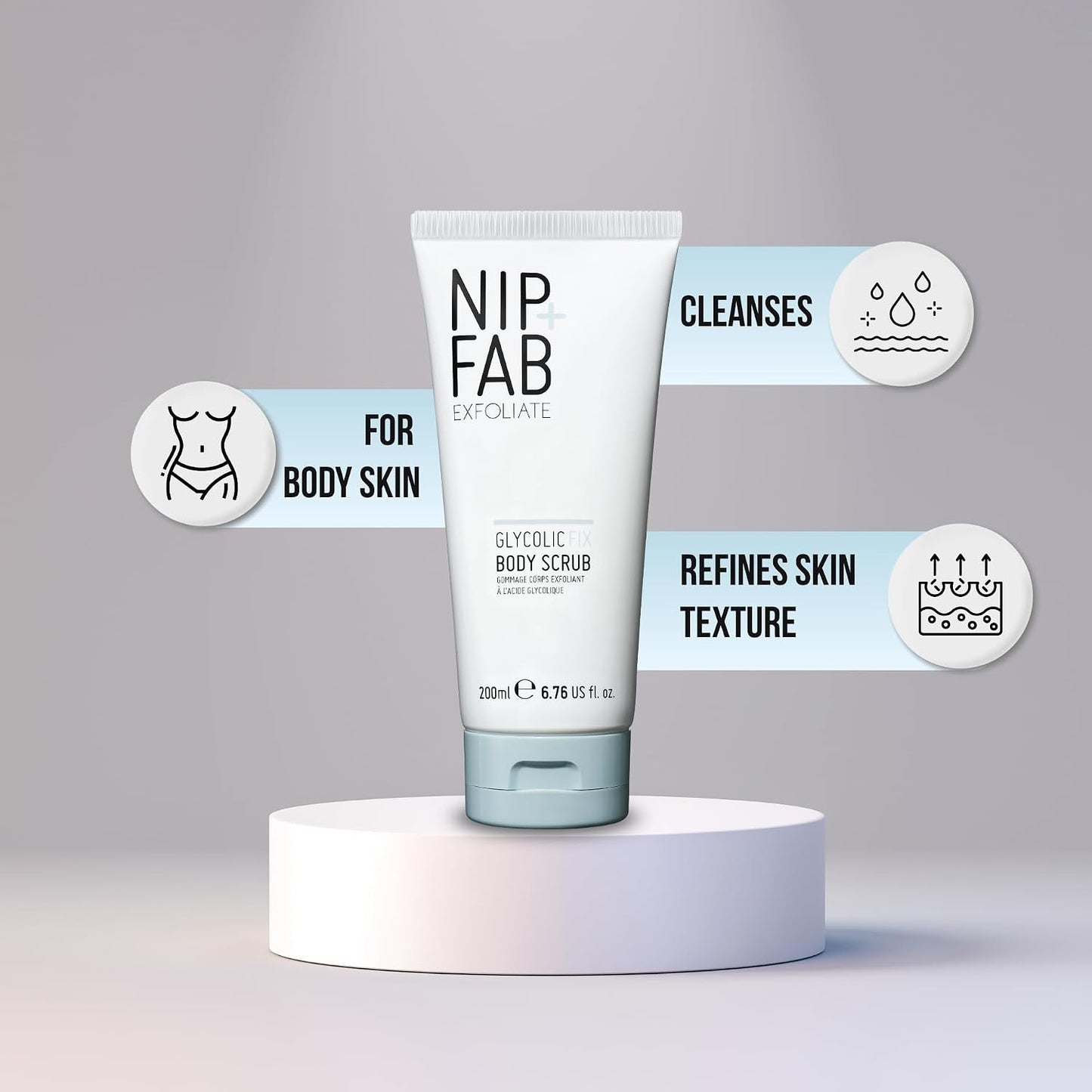 Nip + Fab Glycolic Fix Body Scrub, Made in the UK, Exfoliating Treatment with Glycolic Acid, 6.76 oz (200 ml), Smooths and Refines Skin, Ideal for Rough and Bumpy Skin, For Radiant Skin