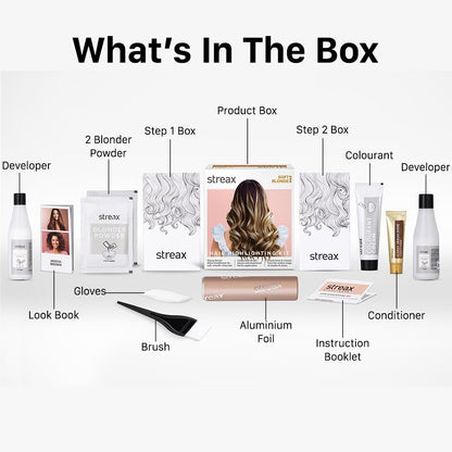 Streax Hair Colour Highlight Kit | Blonde, Soft Blonde - Pack of 1 | Enriched With Walnut &amp; Argan Oil | For Women | Rich, Vibrant, Easy to Use, DIY Application