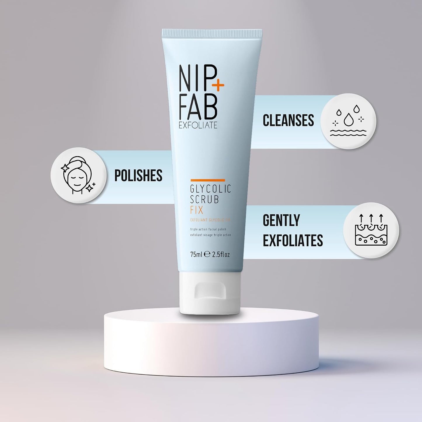 NIP + FAB Glycolic Fix Scrub – 3% Glycolic Acid (AHA) and 1% Salicylic Acid (BHA) Exfoliating Face Scrub for Brightening, Resurfacing and Deep Pore Cleansing, 75ml