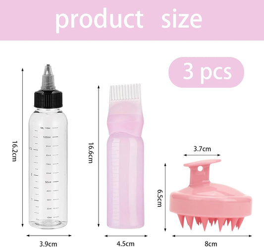 WPNCYK 3 Pcs Hair oil applicator, Oil applicator for hair, Root comb applicator bottle, Oil bottle for hair, Hairdressing tools, Suitable for salons and home DIY (pink)