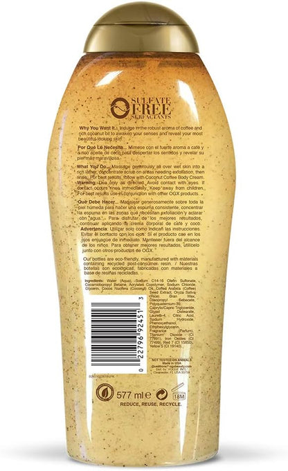 OGX Coffee Scrub and Wash, Coconut 19.5 Fl Oz