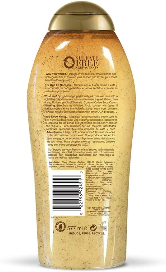 OGX Coffee Scrub and Wash, Coconut 19.5 Fl Oz