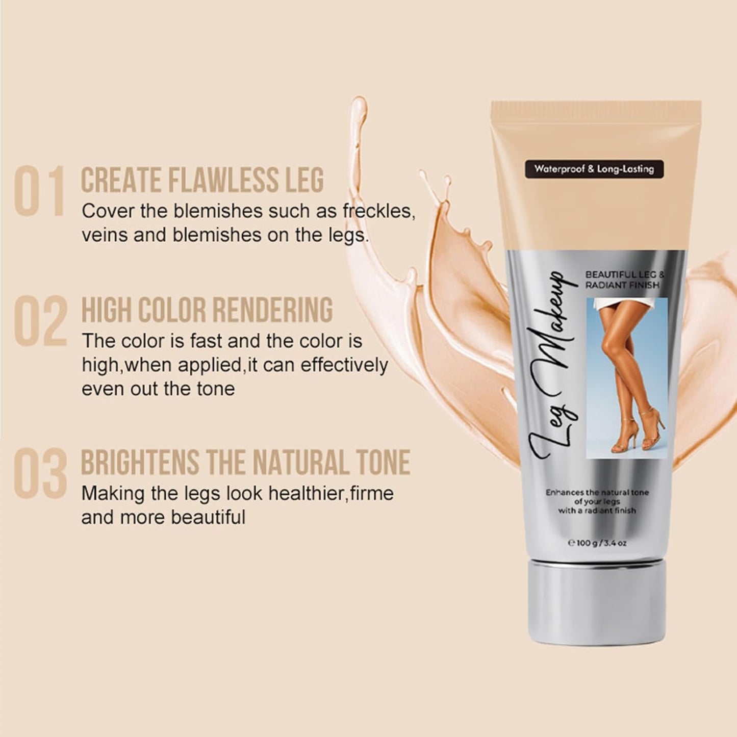 Leg Makeup Waterproof No Transfer Tattoo Cover Up Makeup Body Coverage PerfectorFull Coverage Foundation With Large Brush for Daily Wear Natural Skin 02