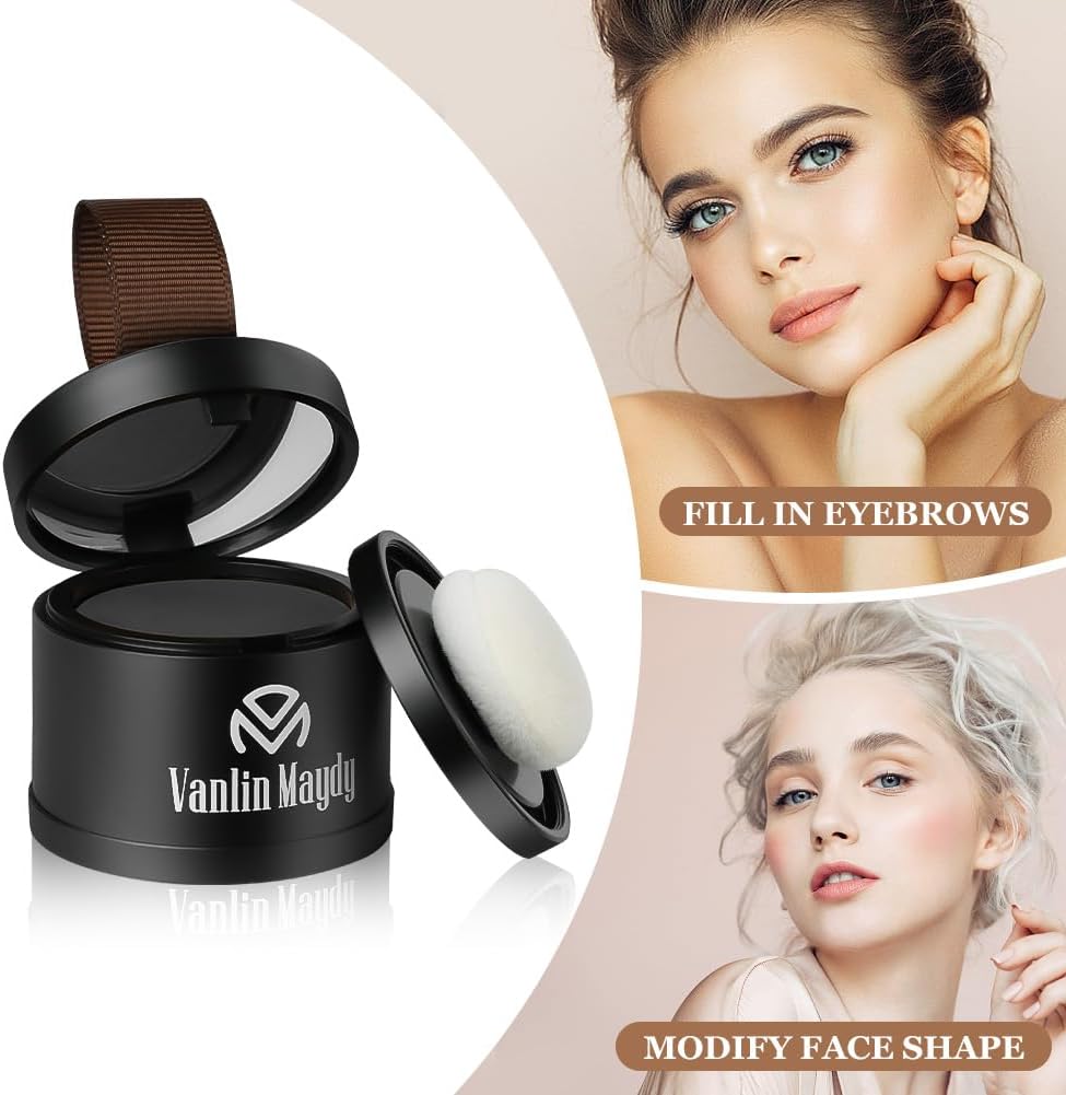 Instantly Hairline Powder - Hair Root Touch Up Concealer, Windproof &amp; Sweatproof With Mirror and Puff (Natural Black)