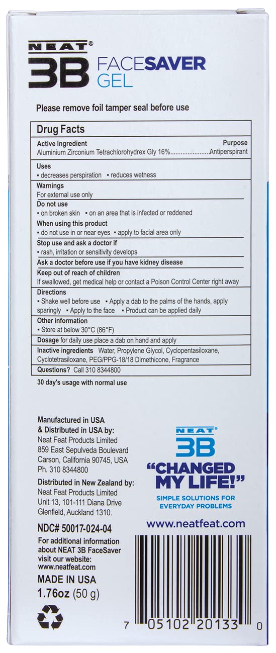 Neat Feat 3B Face Saver Antiperspirant Gel for Facial Perspiration and Shine, 1.76 Fluid Ounces