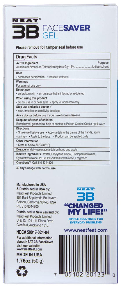 Neat Feat 3B Face Saver Antiperspirant Gel for Facial Perspiration and Shine, 1.76 Fluid Ounces