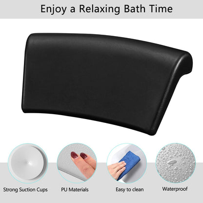 Bath Pillow, Waterproof Bath Pillow, 3D Ergonomic, Bathtub Pillow with 2 Non-Slip Suction Cups, Non-Slip Premium Bath Cushion, Ergonomic Bathtub Pillow for Bathroom Home Spa Headrest - Black