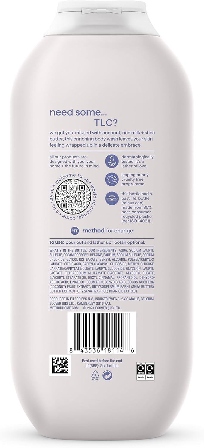Method Body Wash, Simply Nourish, Shower Gel, Coconut, Rice Milk And Shea Butter Scent, Pack of 1, 532ml