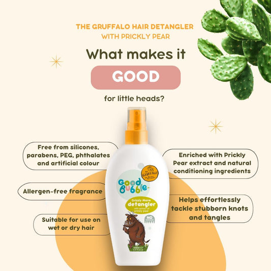 Good Bubble Gruffalo Kids Hair Detangling Spray (150ml) Silicone-Free Detangler with Prickly Pear &amp; Tea Tree - Gently Tackles Knots - Smooths &amp; Conditions