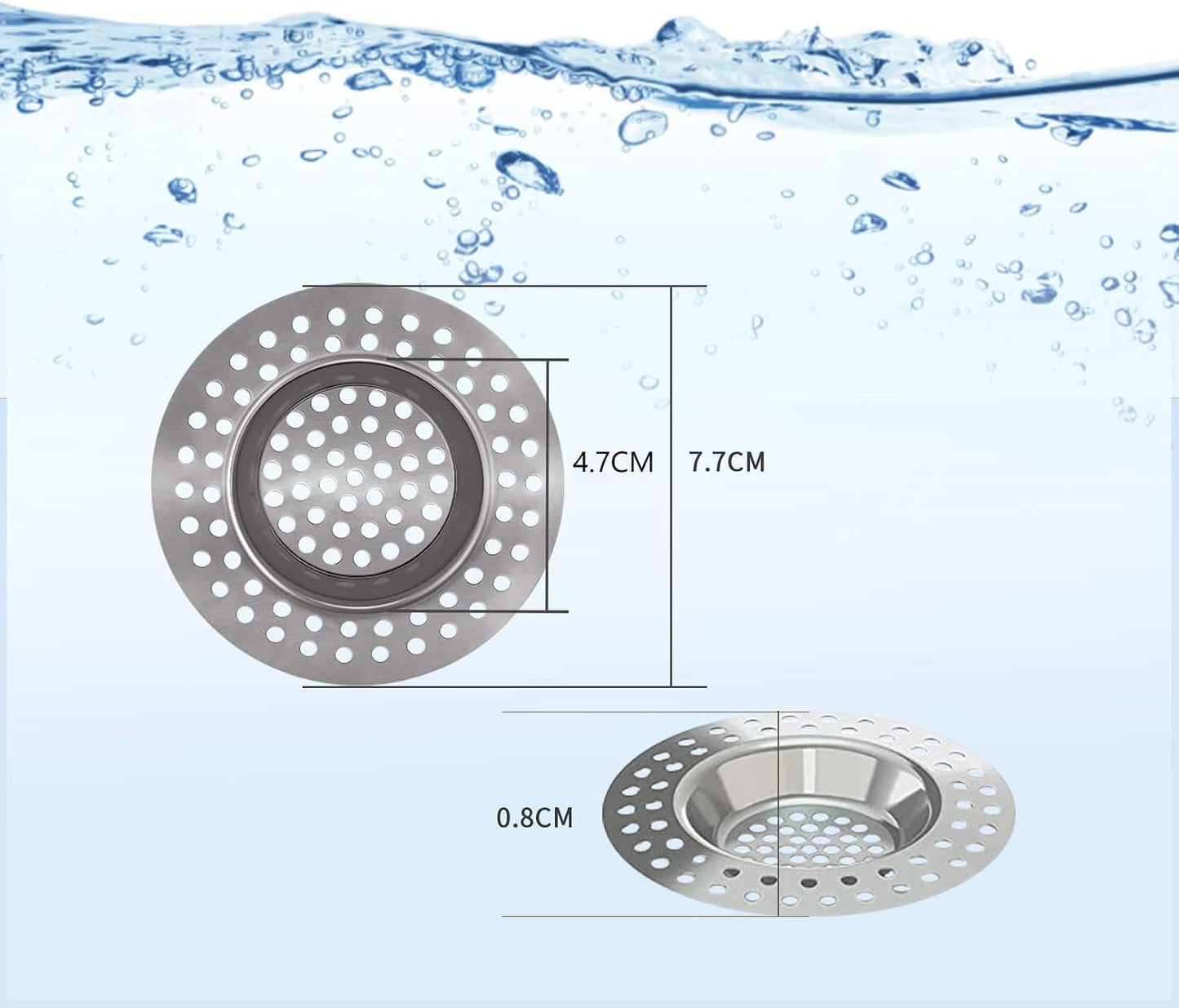 2 PCS Stainless Steel Kitchen Sink Strainer Plug, Sink Sieve Shower Drain Cover Plug Hole Sink Tub Strainer, 77mm Standard Strainer Drain Protector Hair/Food Catcher for Bathroom,Kitchen,Shower