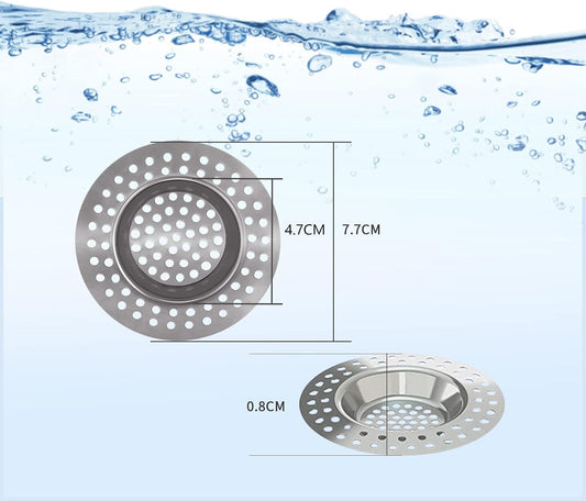 2 PCS Stainless Steel Kitchen Sink Strainer Plug, Sink Sieve Shower Drain Cover Plug Hole Sink Tub Strainer, 77mm Standard Strainer Drain Protector Hair/Food Catcher for Bathroom,Kitchen,Shower