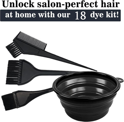 NEPAK 18 Pcs Hair Dye Brush and Bowl Kit,Hair Dying Tools Kit,DIY Beauty Salon Hair Bleaching Tools,Including Mixing Bowl, Ear Cover, Hair Shawl, Gloves, Hair Clips