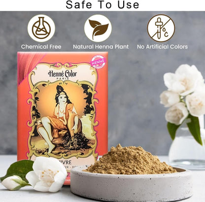 Copper Henne Color Henna Hair Dye Powder 3 x 100g with Fenny's Creations Shower Cap