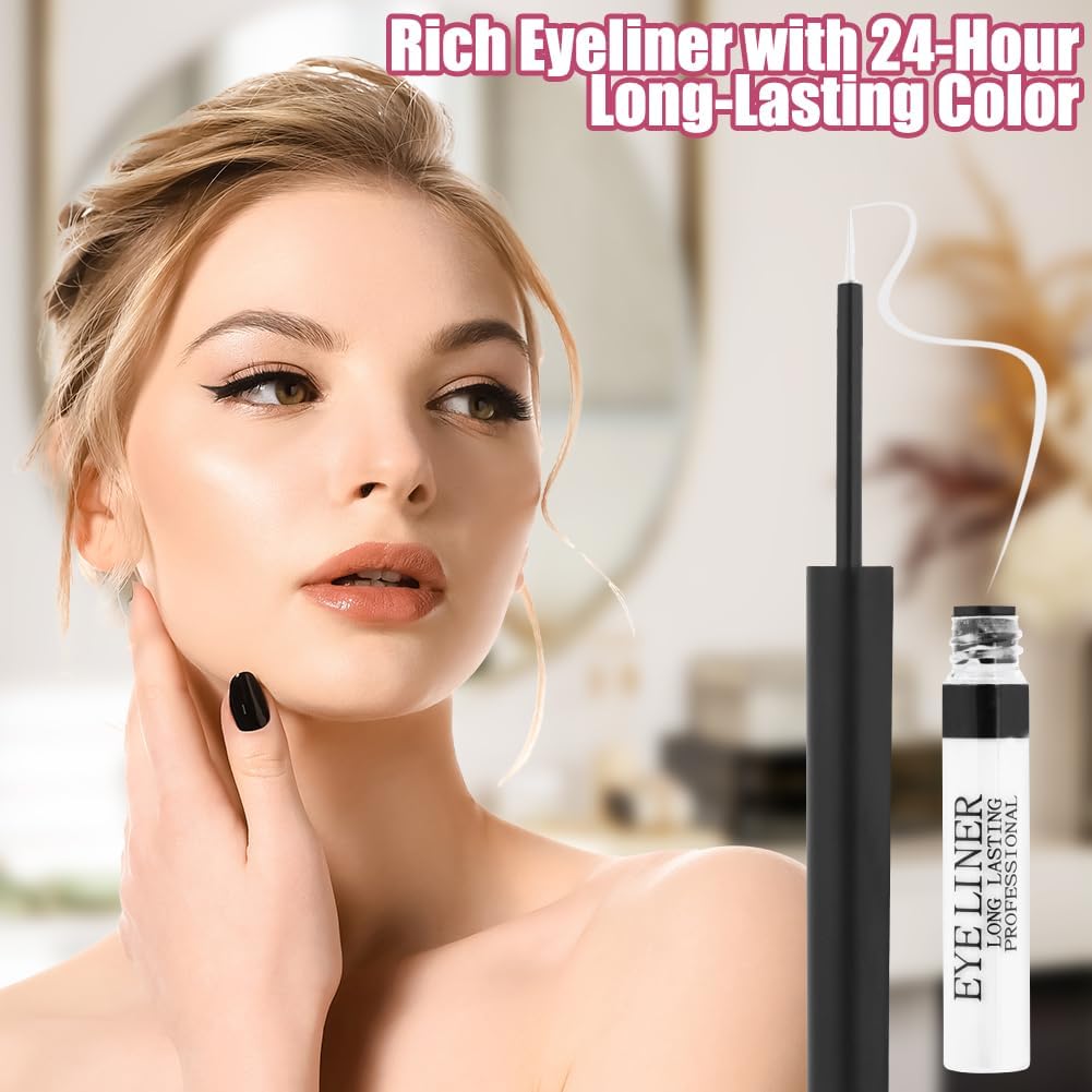 Aomig Matte Felt Tip Pen Eyeliner, Waterproof Liquid Eyeliner Pencil, Long Lasting, Slim Smudgeproof, Suitable for All Eye Shapes Available(1# White)