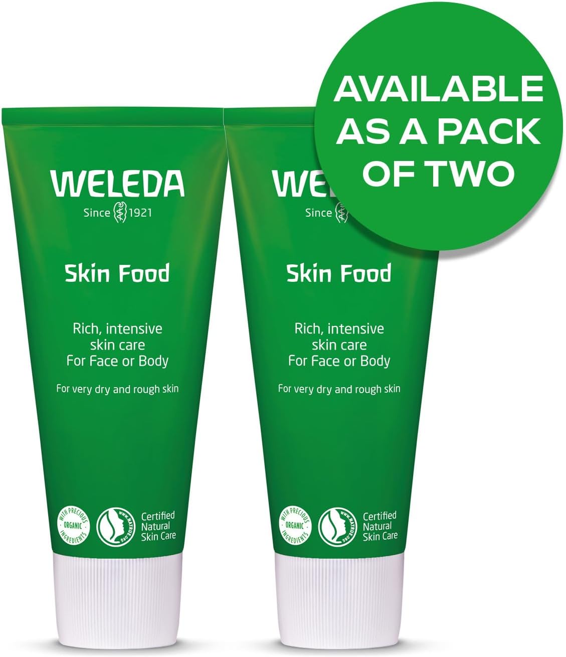 Weleda Skin Food Twin Pack, Dry Skin Moisturiser, Moisturising Cream &amp; Primer, Face &amp; Body, For Men &amp; Women, Multiple Uses, Certified Natural, 2 x 75ml