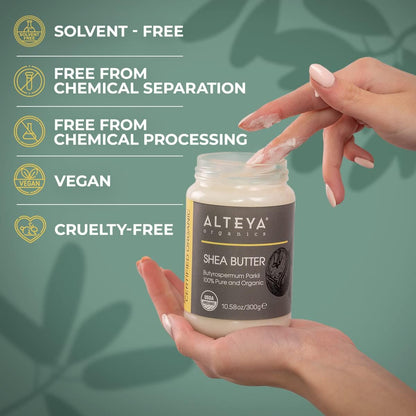 Аlteya Organic Shea Butter 300g - USDA Certified Organic 100% Pure, Natural - All Skin Types Body Butter - Face, Lips, Hair - Nourishes,Protects, Moisturizes