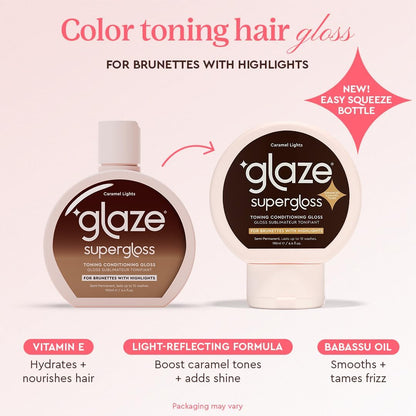 Glaze Supergloss Color Conditioning Gloss – Hydrating Semi-Permanent Colour Hair Gloss &amp; Shine Boost – Colour Depositing Mask - Vegan, Cruelty-Free – 190ml - Caramel Lights - Warm Caramel Toner