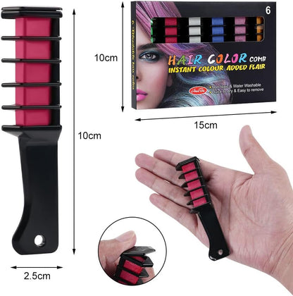 AOOWU 6 Color &amp; Hair Chalk Comb Set for Girls &amp; Kids, Safe Non-Toxic Washable Hair Dye Brush, Halloween New Year Party Cosplay
