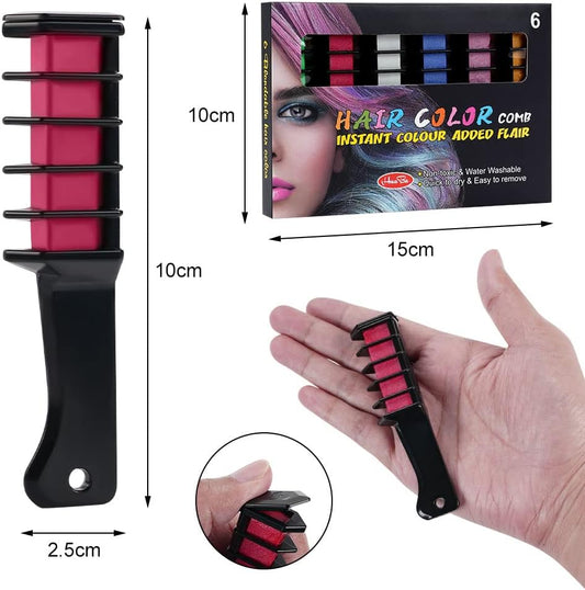 AOOWU 6 Color &amp; Hair Chalk Comb Set for Girls &amp; Kids, Safe Non-Toxic Washable Hair Dye Brush, Halloween New Year Party Cosplay