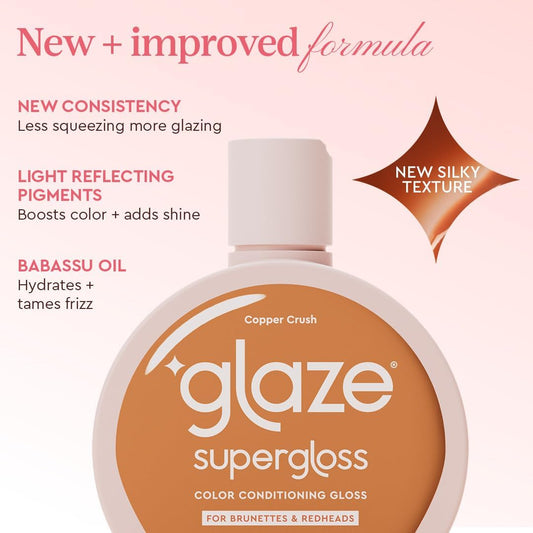 Glaze Supergloss Color Conditioning Gloss – Hydrating Semi-Permanent Color Hair Gloss &amp; Shine Boost – Color Depositing Mask - Vegan, Cruelty-Free – 190ml - Copper Crush - Bright Copper