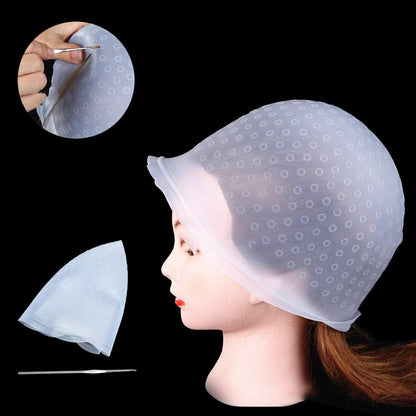Silicone Highlighting Cap with Needle, Highlight Cap for Hair Coloring, Easy Application with Pre-Punched Holes – Reusable and Durable