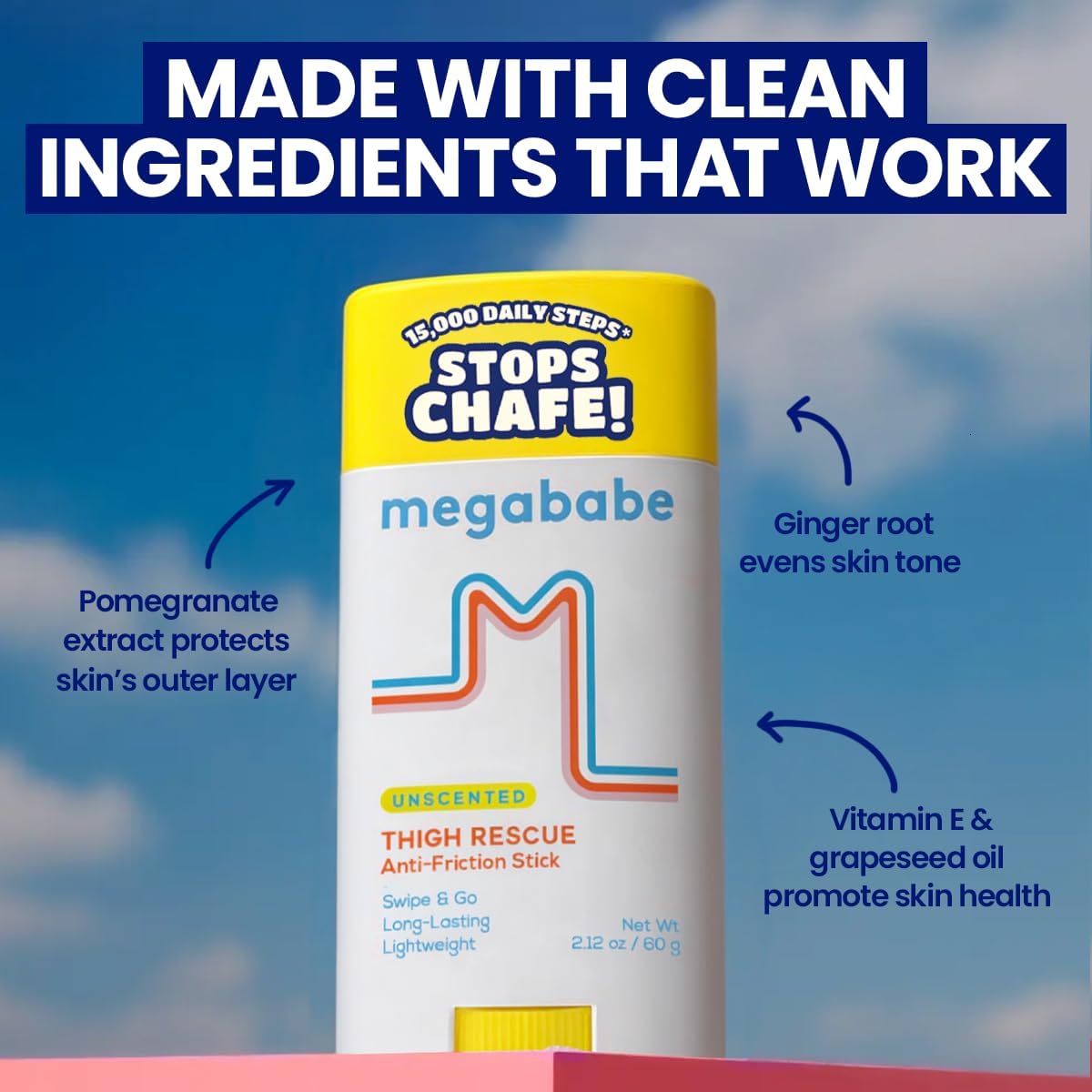 Megababe Unscented Anti-Chafing Sticks for Thigh Rescue | Prevents Friction and Skin Irritation | Thighs, Arms, Bra Lines and More | 50 ml