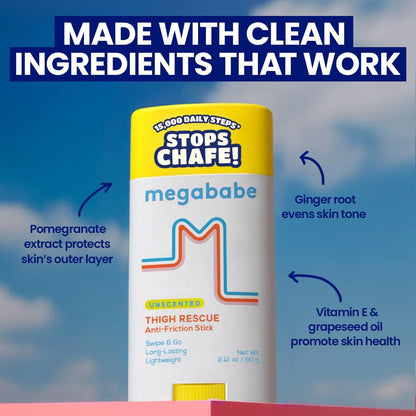 Megababe Unscented Anti-Chafing Sticks for Thigh Rescue | Prevents Friction and Skin Irritation | Thighs, Arms, Bra Lines and More | 50 ml