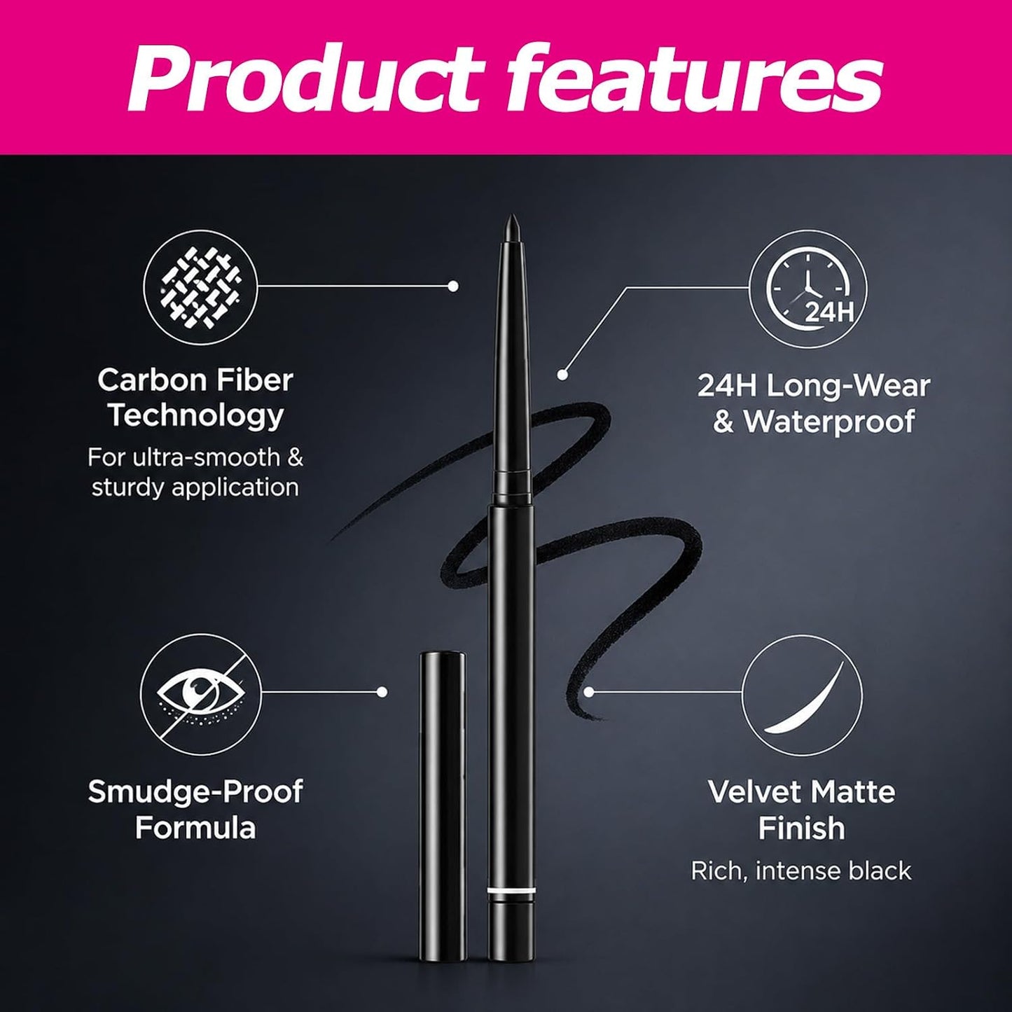 1 Pcs Eyeliner Pen, 001 Intense Black, Waterproof Black Eyeliner Pencil | Smudge-Proof 24HR Long Lasting Eye Makeup, Ultra-Creamy Retractable Gel Liner for Waterline &amp; Smokey Looks