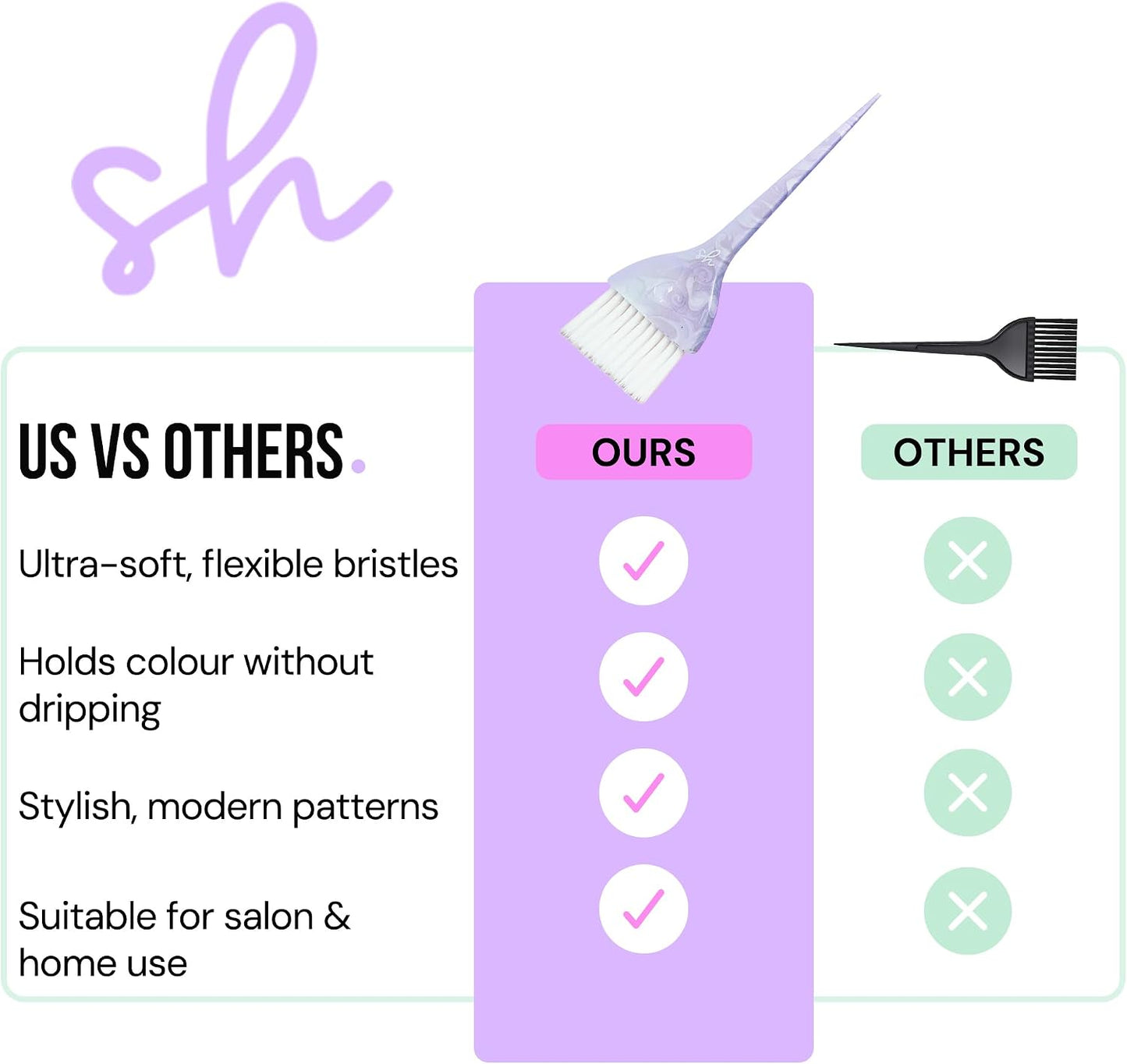 Simply Hair Tint Hair Dye Brushes – Set of 4 - Unique Patterns Hair Brush Set - Ultra-Soft, Flexible Bristles for Root Touch-Ups, Hair Dye, Highlights &amp; Balayage Purple