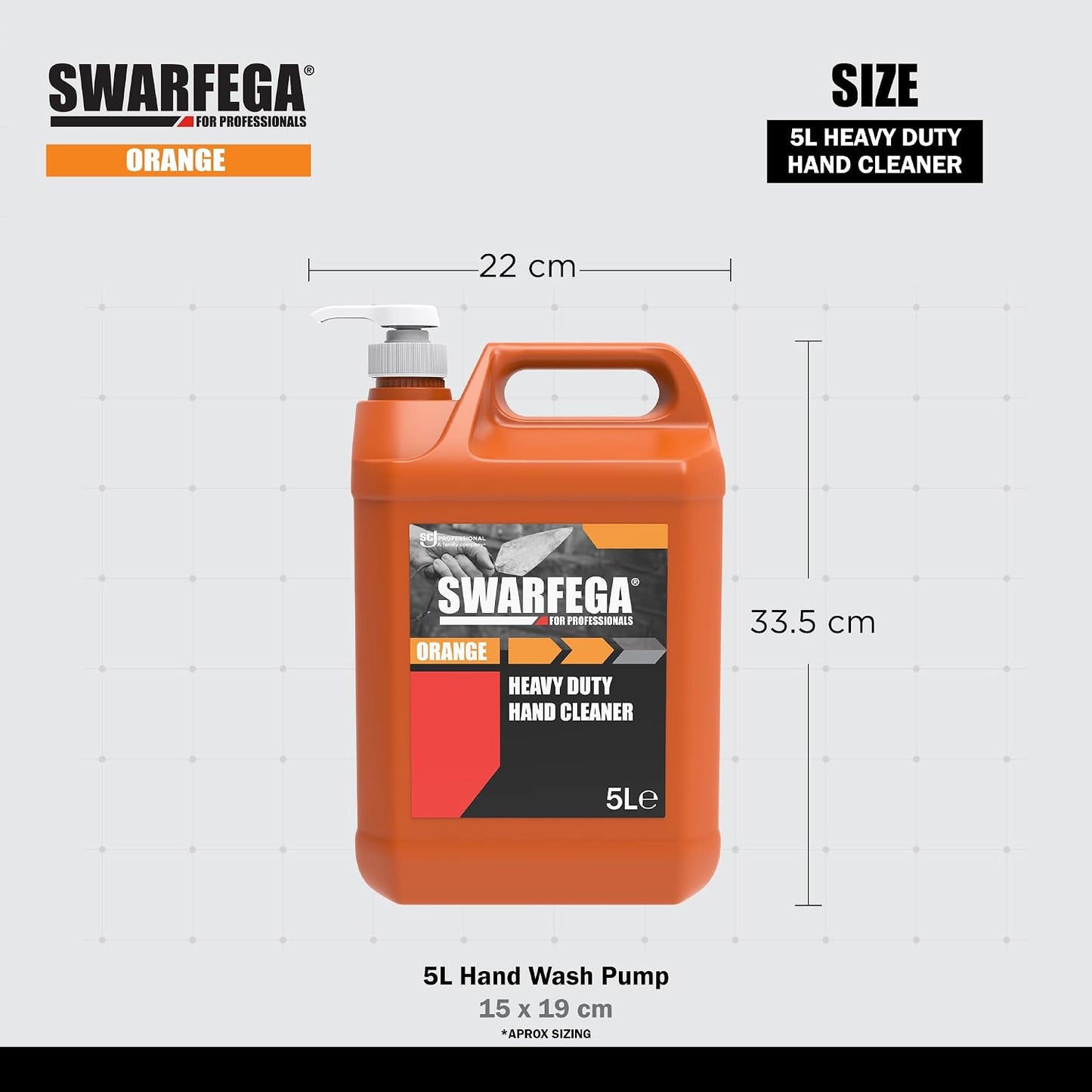 Swarfega Orange Heavy Duty Hand Cleaner 5L, for Trades People with Non‑Abrasive Scrubbing Agents, Against Oil, Grease &amp; Industrial Dirt, Hygienic Pump System, for Professional Use Only