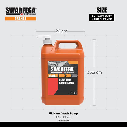 Swarfega Orange Heavy Duty Hand Cleaner 5L, for Trades People with Non‑Abrasive Scrubbing Agents, Against Oil, Grease &amp; Industrial Dirt, Hygienic Pump System, for Professional Use Only