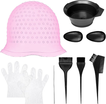 Hair Highlight Cap Kit, 1 Reusable Silicone Highlighting Cap, 1 Highlighting Kit with Brush and 2 Gloves, Easy to Use, Hair Dye Cap for DIY Highlights at Home or Salon (2)