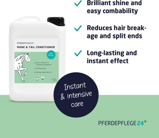 PFERDEPFLEGE24 Mane and Tail Detangler Spray for Horses - Brilliant Shine, Untangles &amp; Conditions Hair - Non-Sticky &amp; Long-Lasting Mane and Tail Spray - Dirt Repellent Horse Grooming - 2500ml
