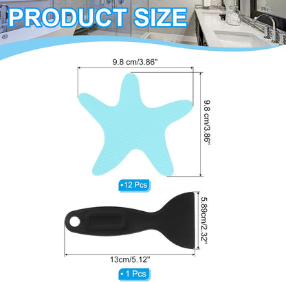 PATIKIL Bathtub Non Slip Stickers 3.86x3.86 Inch, 12 Pack Starfish Safety Shower Floor Anti Slip Stickers with Adhesive Decals Scraper for Bath Tub Shower Floor Stair, Blue